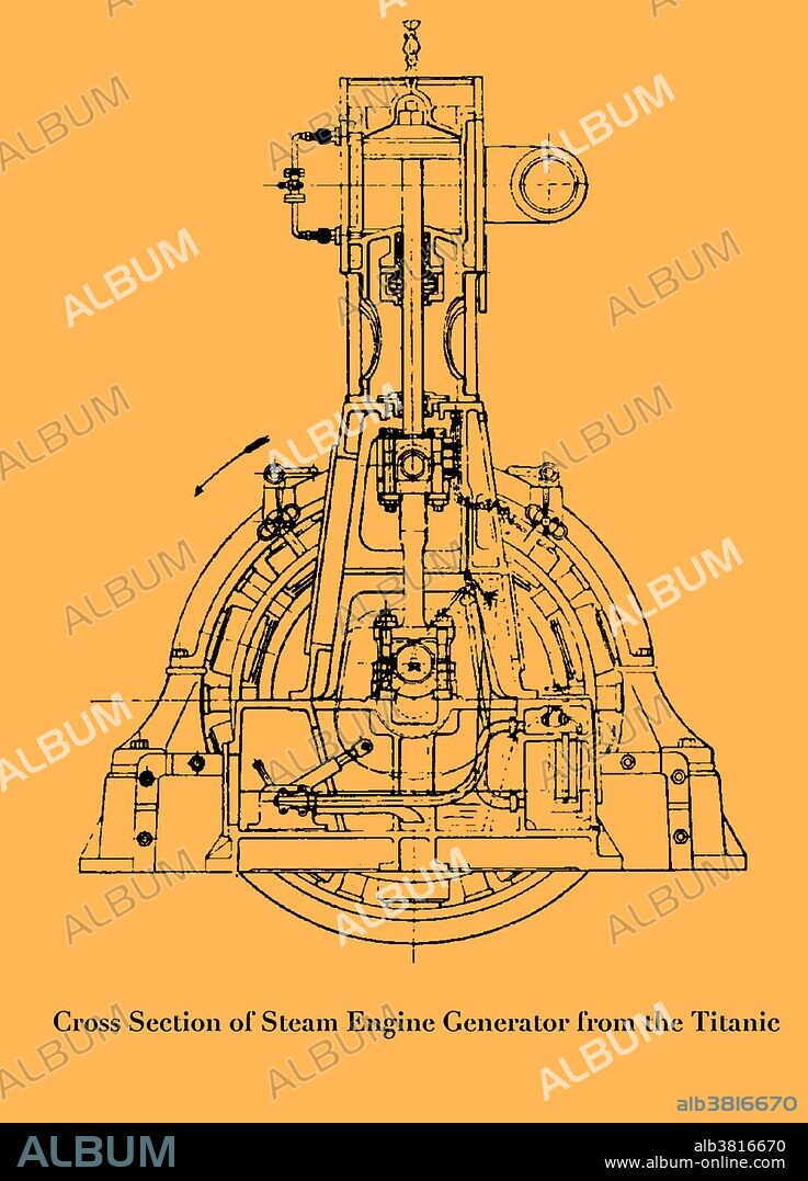 A diagram of a cross section of one of the main generating sets of the Titanic's and the Olympic's steam engines, of the White Star Line, 1911.