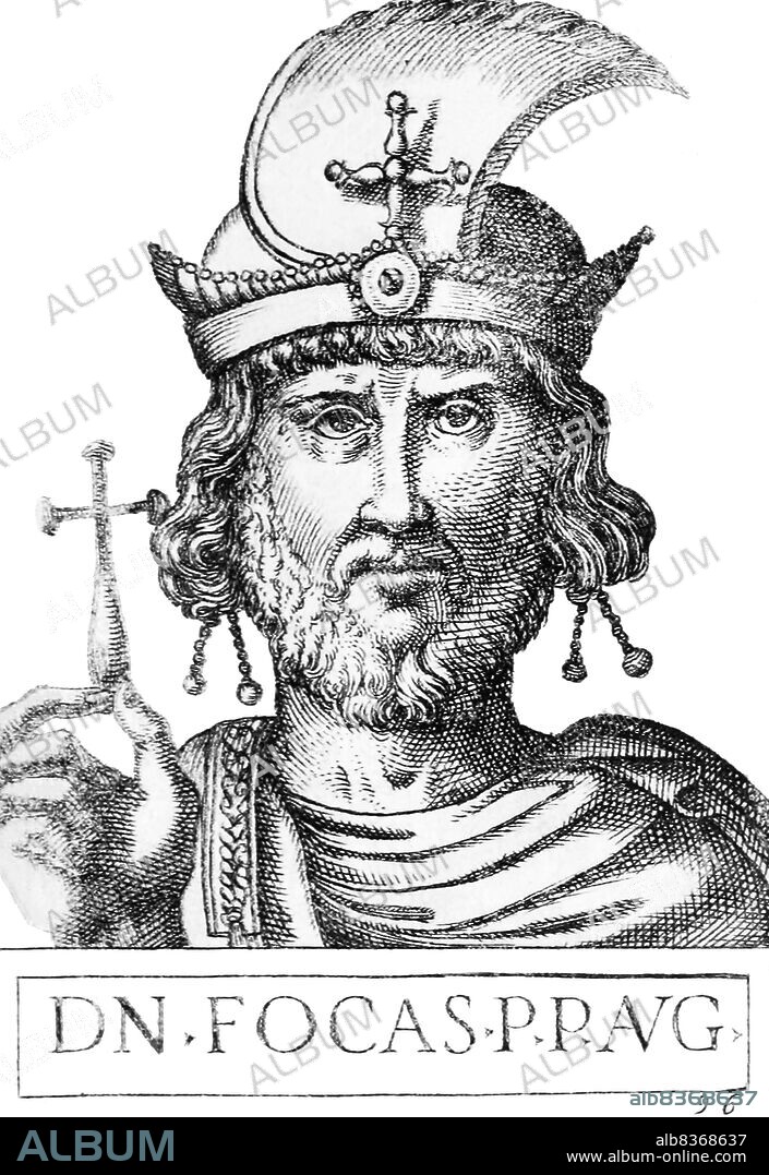 Phocas (547 - 610) was a native of Thrace, with little known about his early life apart from the name of his mother, Domentia, and the existence of at least two brothers, Comentiolus and Domentziolus. He became a subaltern officer in the Byzantine army in 600, viewed as a strong leader by his fellow soldiers.<br/><br/>. After Emperor Maurice refused to pay for the ransom of many soldiers who had been taken prisoner by Avars in 598, resulting in their execution, it caused consternation and unrest in the legions. Further bad orders by Maurice in 602 finally led to the army revolting and marching against the capital of Constantinople, with Phocas at its head. Maurice abdicated and fled, and Phocas was declared emperor. One of Phocas' first acts was to order the execution of Maurice and six of his sons.<br/><br/>. The traditional borders of the Byzantine Empire began to collapse under Phocas' rule, with attacks from all sides. In 608, the Exarch of Africa and his son, both named Heraclius, led a revolt against Phocas which would eventually see Phocas personally beheaded by the younger Heraclius, who then became emperor.