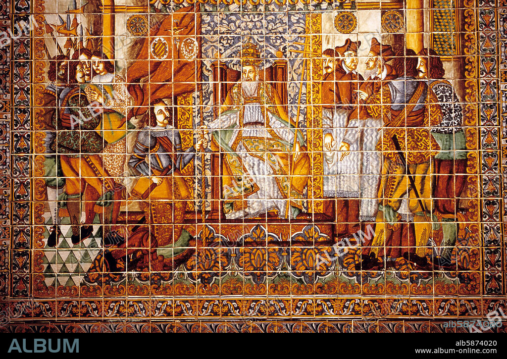 Valls (Alt Camp); capilla del Roser, azulejos representando la batalla de Lepanto.