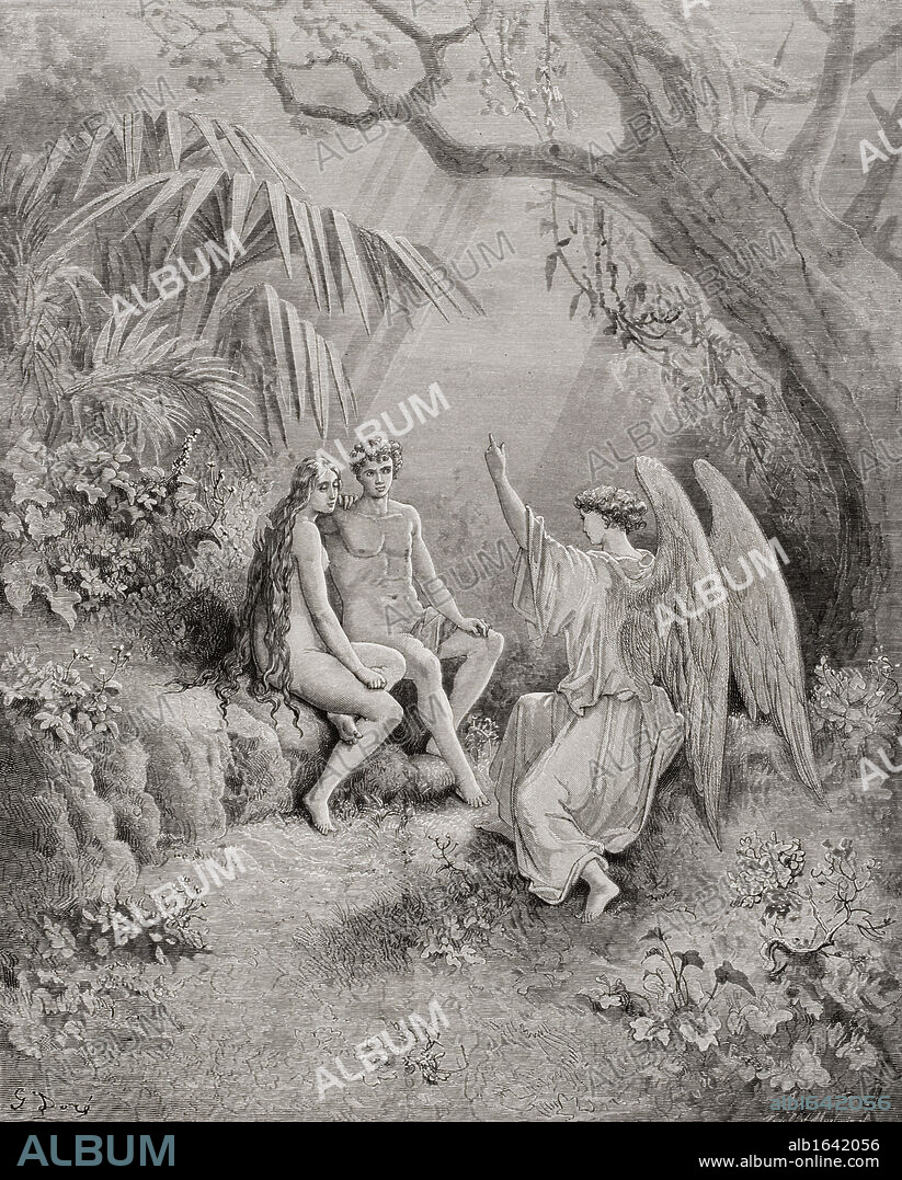 Illustration by Gustave Dore 1832-1883 French artist and illustrator for Paradise Lost by John Milton Book V lines 468 to 470.