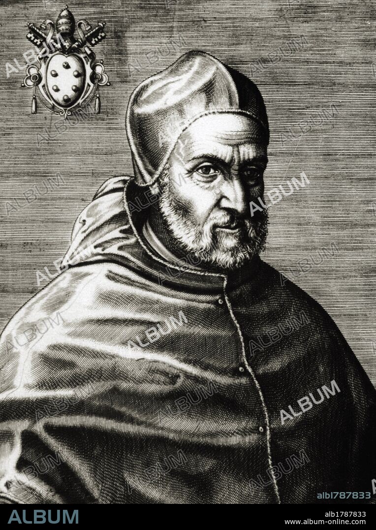Pius IV (Milan ,1499-Rome, 1565). Italian pope, named Giovanni Angelo Medici. Portrait. Engraving.