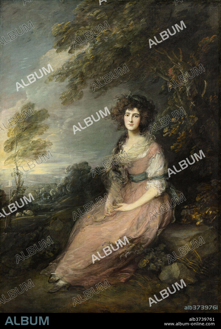 THOMAS GAINSBOROUGH. Mrs. Richard Brinsley Sheridan. Dated: 1785-1787. Dimensions: overall: 219.7 x 153.7 cm (86 1/2 x 60 1/2 in.)  framed: 251.5 x 185.4 x 14 cm (99 x 73 x 5 1/2 in.). Medium: oil on canvas.