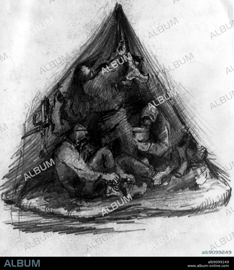Scott Polar Research. Three men inside a pyramid tent. Antarctica: The Last Continent by Ian Cameron page 185.