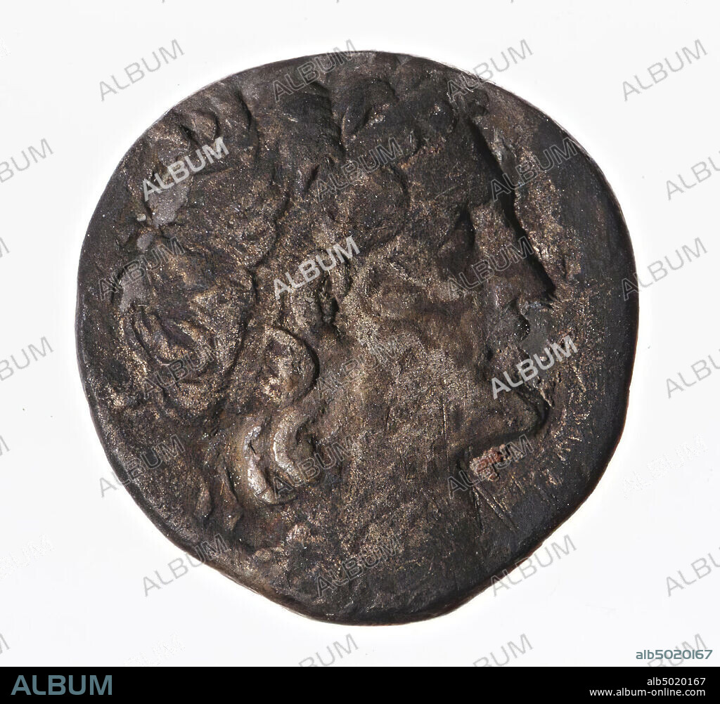coin, tetradrachm, Ptolemy XIII, Vz: Head of Ptolemaios I r., Kz: eagle on lightning l., Palm branch, PTOLEMAIOU BASILEOOS, in field l. L I gamma, lotus (= year 13), in field r. PA, coin, tetradrachme, Ptolemy XIII, metal, silver, Diam. 23x25 mm, wt. 6.82 gr, Greco-Roman Period, Ptolemae Time BC 68, Egypt.