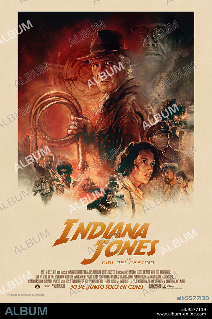 Poster of INDIANA JONES AND THE DIAL OF DESTINY, 2023, directed by JAMES MANGOLD. Copyright Lucasfilm / Paramount Pictures.