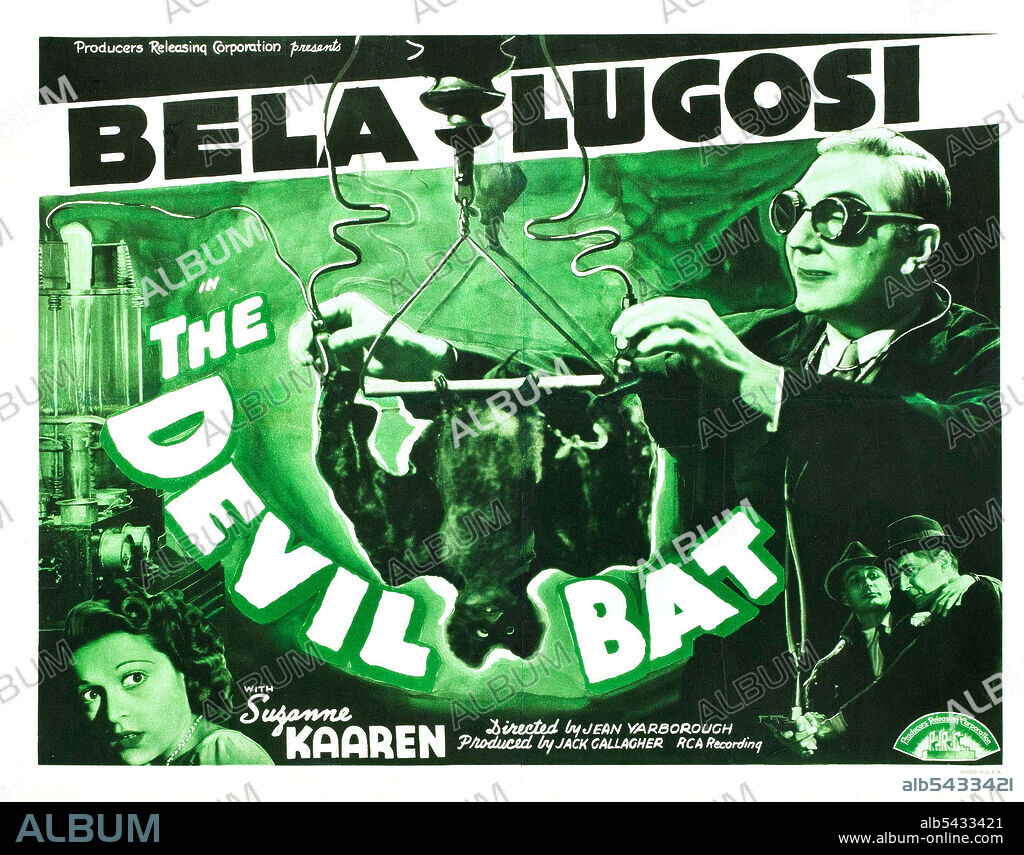 BELA LUGOSI in THE DEVIL BAT, 1940, directed by JEAN YARBROUGH. Copyright PRODUCERS RELEASING CORPORATION.