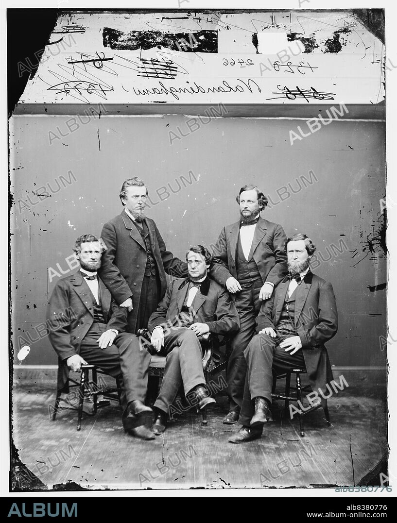 Vallandigham, Rep. Clement L. and group, between 1865 and 1880. [Politician and lawyer: convicted by a US Army court martial for publicly expressing opposition to the civil war and exiled to the Confederate States of America. Died after accidentally shooting himself in the abdomen with a pistol while defending a client in a murder case].