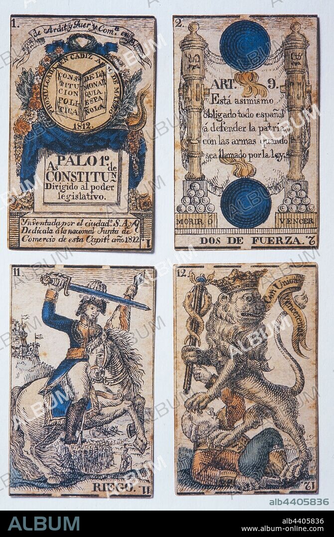 Deck of cards commemorating the Constitution promulgated in Cádiz in 1812, Simon Ardit, 1822.