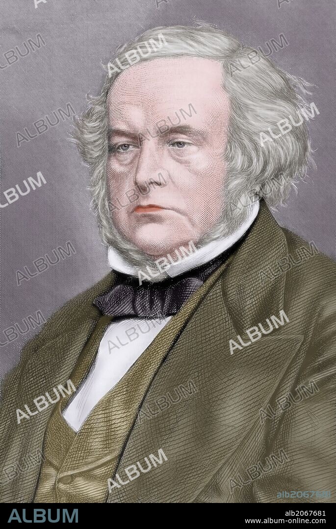 BRIGHT, John (1811-1889). Político británico, miembro del Partido Liberal. Grabado coloreado. "La Ilustración Española y Americana", 1876.