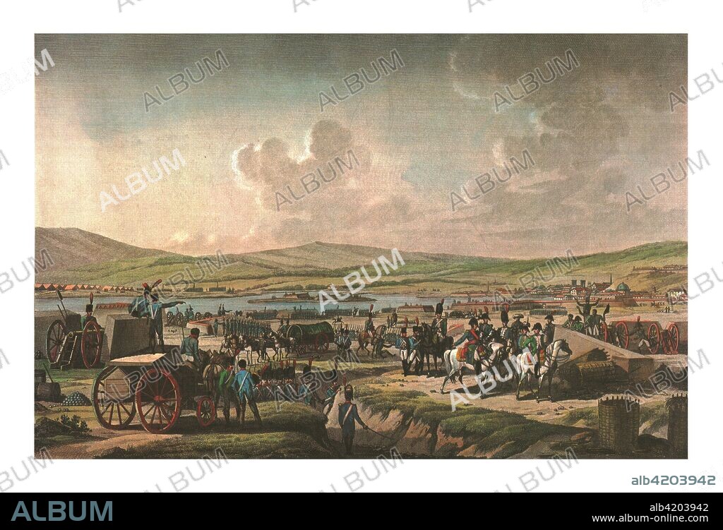 Napoleon visiting the siege works at Danzig led by Marshal Lefebvre, 9 May 1807, (c1850). Bonaparte made Danzig a free city after he defeated the Fourth Coalition in 1807. It had previously been in Prussian hands. Print from a series depicting the campaigns of Napoleon I, published c1850.