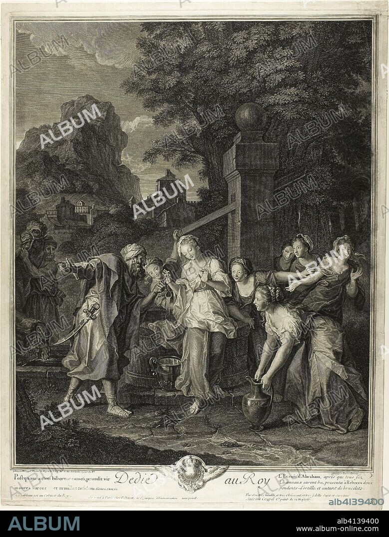 Rebecca Receiving Gifts from Eliezar. Pierre-Imbert Drevet (French, 1697-1739); after Antoine Coypel (French, 1661-1722). Date: 1717-1739. Dimensions: 573 × 435 mm (plate); 590 × 448 mm (sheet). Engraving on ivory laid paper. Origin: France.