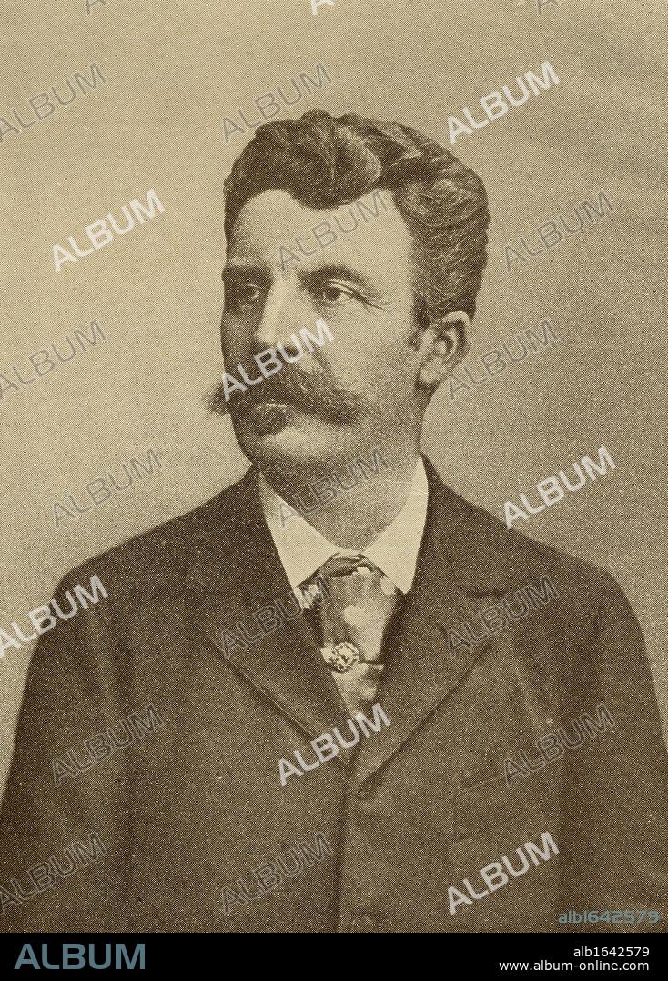 Guy De Maupassant, 1850-1893 - in full Henry-Rene-Albert-Guy de Maupassant. French author. From the book "The Masterpiece Library of Short Stories, French. Volume 5".