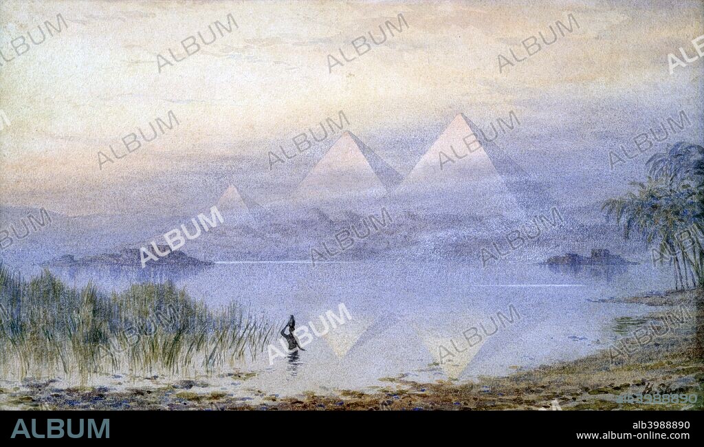 'The Pyramids During the Nile Flood', Egypt, 1888. From the collection of the Victoria and Albert Museum, London.