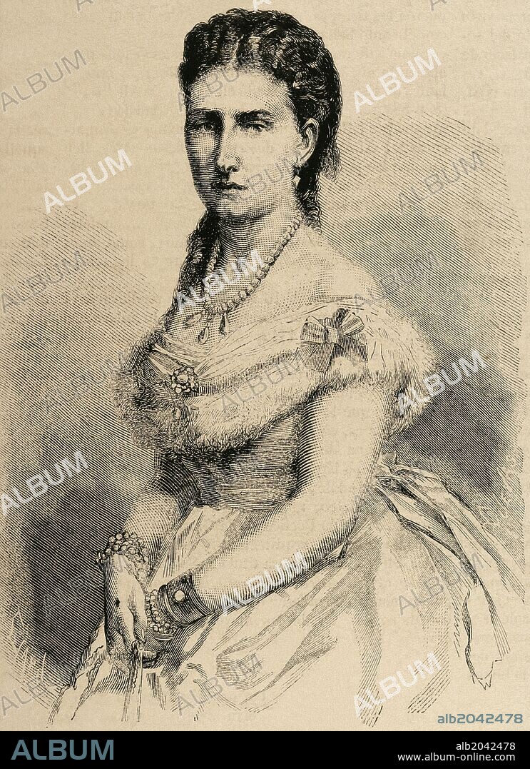 Infanta Antonia of Portugal or Braganza. (1845-1913). Was a Portuguese infanta (princess) of the House of Braganza-Saxe-Coburg and Gotha, daughter of Queen Maria II of Portugal and her King consort Ferdinand II of Portugal. She married Leopold, Prince of Hohenzollern-Sigmaringen. Engraving by Tomas Carlos Capus. The Spanish and American illustration, 1870.