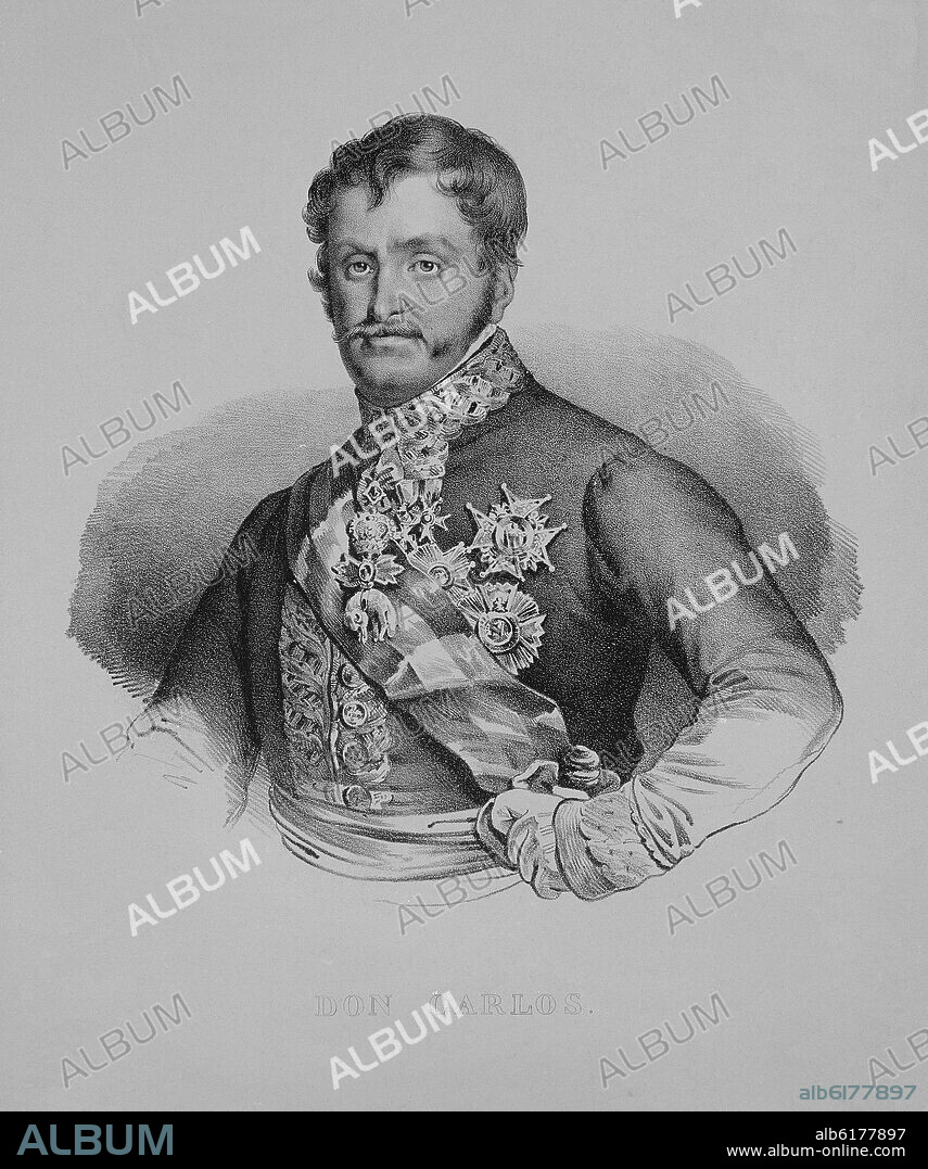 RETRATO DE DON CARLOS MARIA ISIDRO DE BORBON - GRABADO - S XIX.