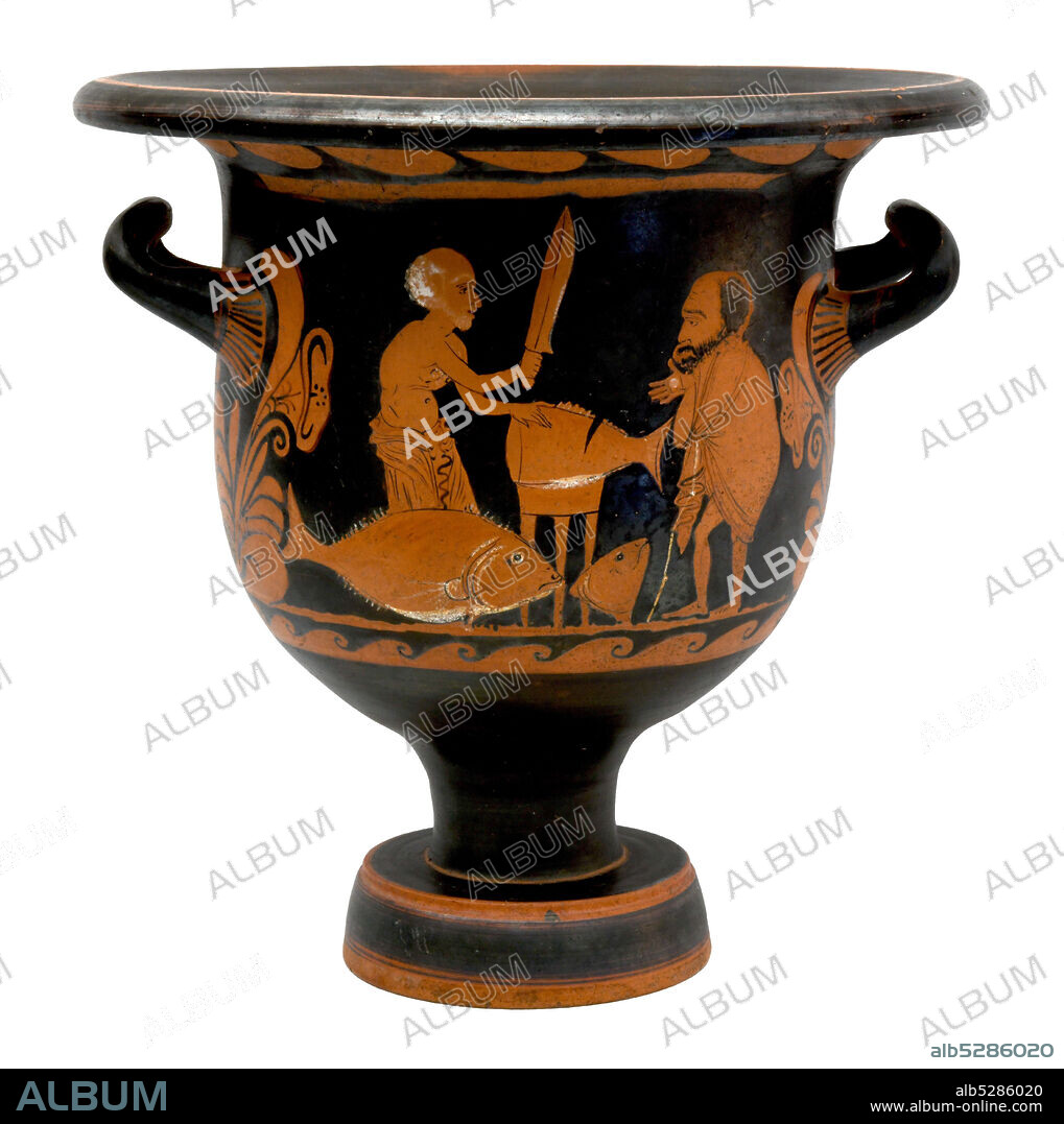 PITTORE DEL VENDITORE DI TONNO. The Tuna Fish Seller (Krater).