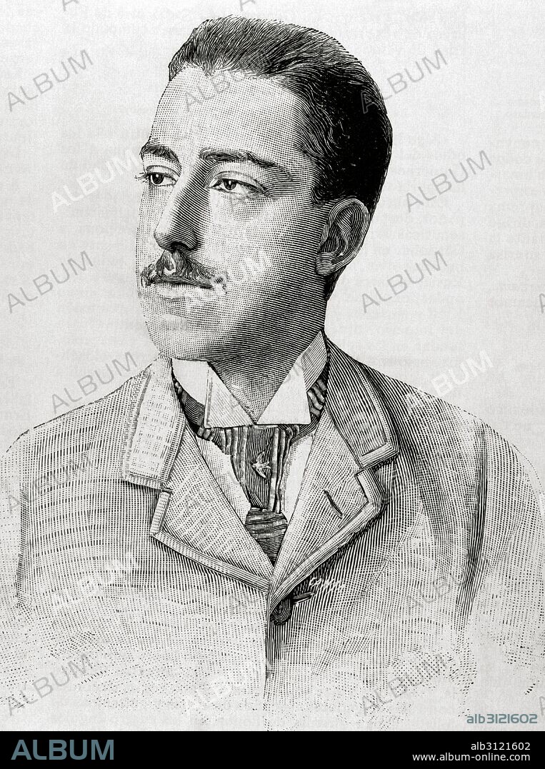Victor Manuel de Saboya-Aosta, Conde de Turín (1870-1946). Segundo hijo del rey de España Amadeo de Saboya y María Victoria dal Pozzo. Miembro de la Casa Saboya y nieto del Rey Victor Manuel II de italia. Grabado por Canso. La Ilustración Española y Americana, 1891.
