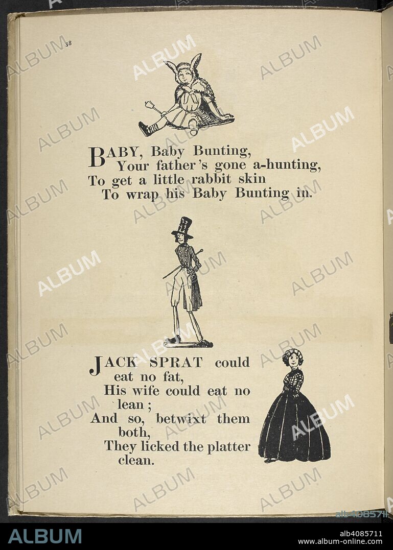 CLAUD LOVAT FRASER. Baby, baby bunting,' 'Jack Sprat could eat no fat,...'. Nursery Rhymes, with pictures by C. L. Fraser. London : T. C. & E. C. Jack, [1919]. Source: 12800.ddd.31 page 38.