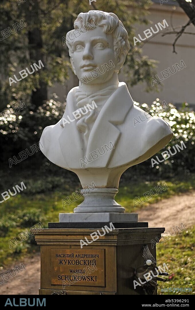 Bust of Vasily Andreyevich Zhukovsky, Russian poet and translator of romantic ballads, 1783-1852, Lichtentaler Allee, Baden-Baden, Baden-Wuerttemberg, Germany, Europe