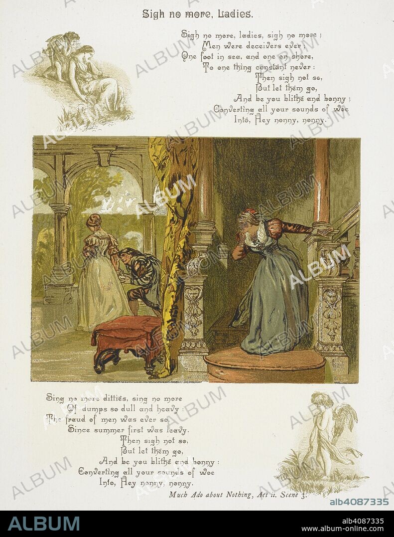 WILLIAM SHAKESPEARE. 'Sigh no more, Ladies'. Act ii scene 3 from 'Much Ado About Nothing'. Shakespeare's Songs and Sonnets. Illustrated by Sir John Gilbert. [Edited by E. M., i.e. Edward Marston.]. London : Sampson Low & Co., [1888]. Source: 11766.i.28. Language: English.