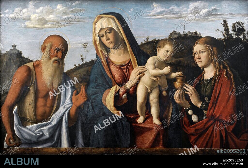ARTE RENACIMIENTO. ITALIA. Giovanni Battista Cima, llamado Cima da Conegliano (Conegliano, 1459-1517) fue un pintor italiano del Renacimiento. "Madona y el Niño, con San Jeronimo y María Magdalena" 1495. Alte Pinakothek (Pinacotea Antigua). Munich. Alemania.