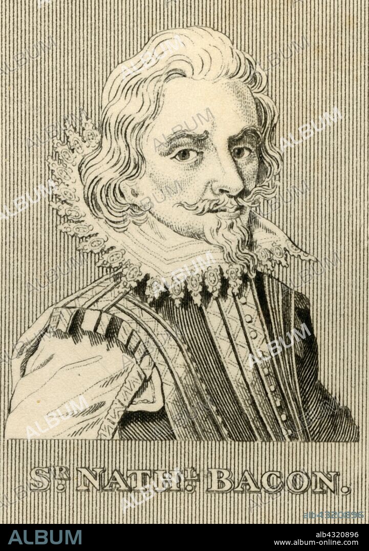 'Sir Nathaniel Bacon', (1647-1676), 1830. Nathaniel Bacon (1647-1676) colonist of Virginia Colony,  instigator of Bacon's Rebellion of 1676, which ended when he died from dysentery. From "Biographical Illustrations", by Alfred Howard. [Thomas Tegg, R. Griffin and Co., J. Cumming, London, Glasgow and Dublin, 1830].