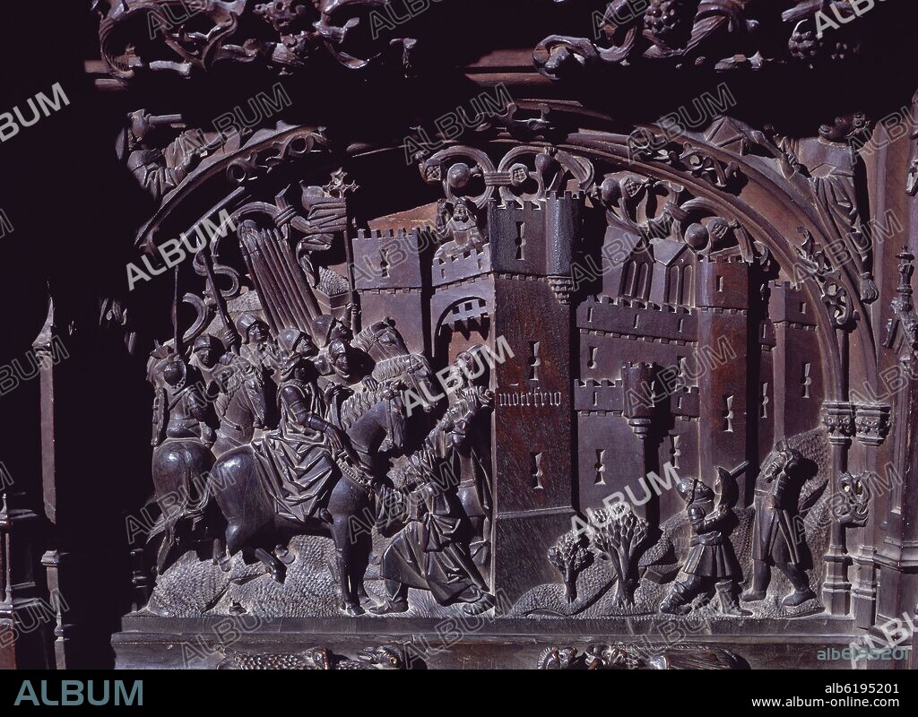 RODRIGO ALEMÁN. SILLERIA BAJA DE LA CATEDRAL DE TOLEDO - TOMA DEL REINO DE GRANADA - MONTEFRIO - 1489-1495 - GOTICO ESPAÑOL.