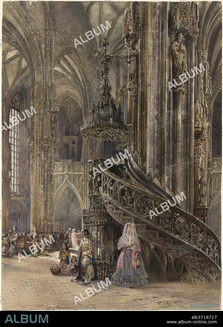 RUDOLF VON ALT. The Interior of the Cathedral of Saint Stephen at Vienna. Dated: 1841. Dimensions: sheet: 24.7 x 17.6 cm (9 3/4 x 6 15/16 in.). Medium: watercolor with scratching out, partially varnished, on wove paper, laid down.