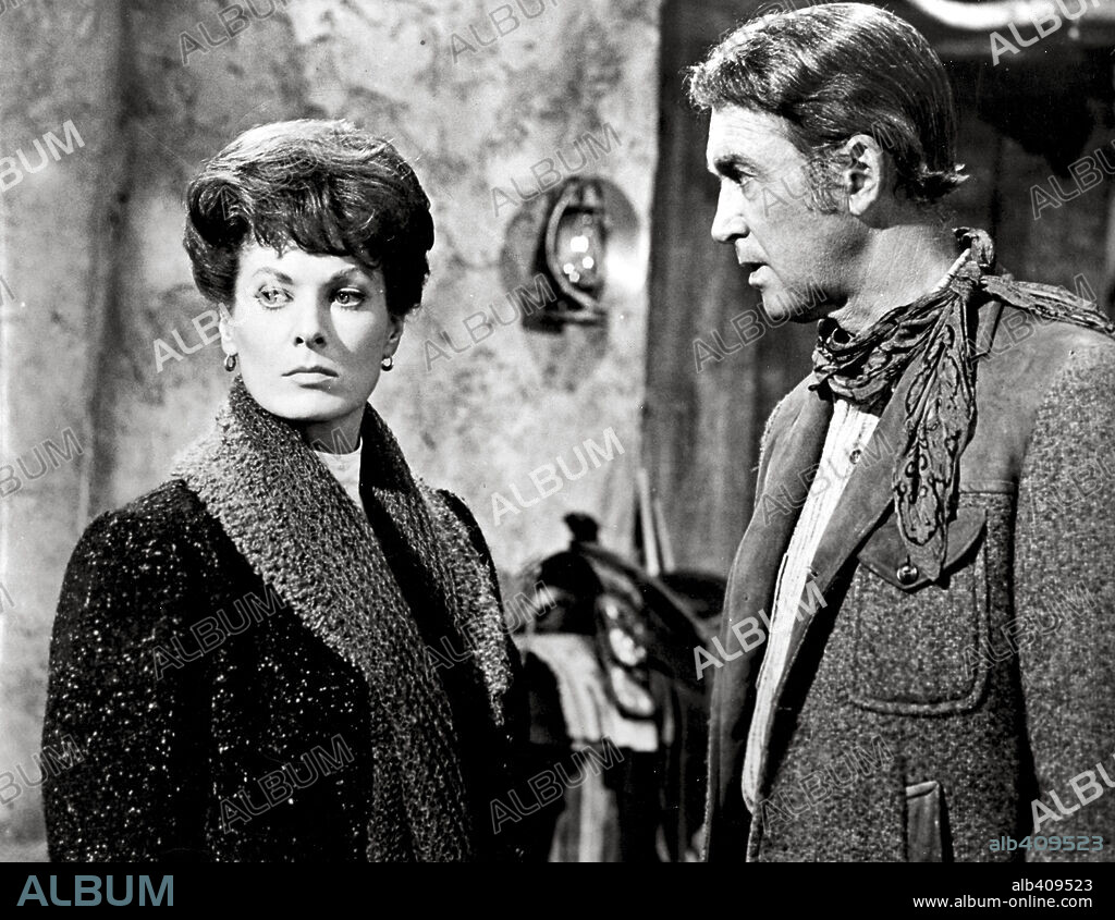 JAMES STEWART and MAUREEN O'HARA in THE RARE BREED, 1966, directed by ANDREW V. MCLAGLEN. Copyright UNIVERSAL PICTURES.