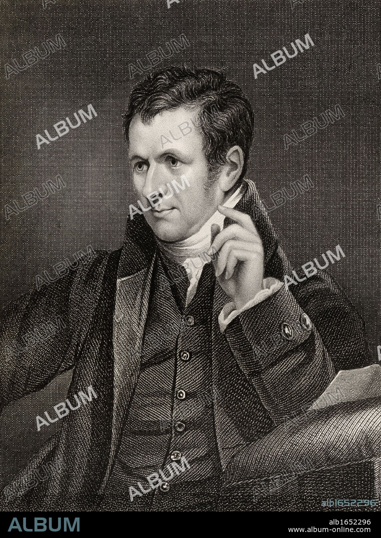 Sir Humphrey Davy, Bart,1778-1829. English chemist and inventor. Inventor of the Davy lamp. President of the royal Society.Engraved by Thomson after Lonsdale.From the book 'National Portrait Gallery Volume I' published 1830.