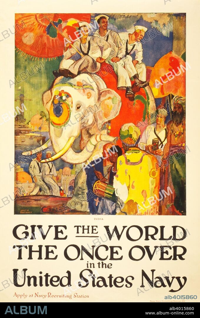 JAMES DAUGHERTY. WW1 Recruitment Poster for the US Navy, pub. 1919 (colour lithograph).