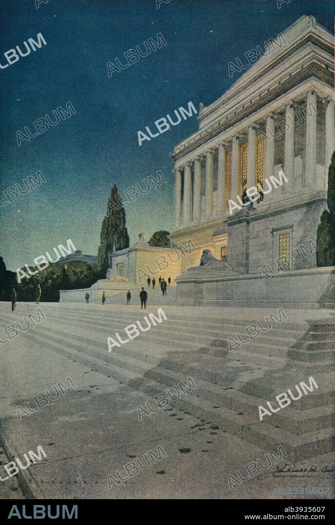 'Scottish Rite Temple, Washington', 1911. The House of the Temple is a Masonic temple in Washington, D.C., United States. It serves as the headquarters of the Scottish Rite of Freemasonry, Southern Jurisdiction, U.S.A. (officially, Home of The Supreme Council, 33°, Ancient & Accepted Scottish Rite of Freemasonry, Southern Jurisdiction, Washington D.C., U.S.A.). From The Studio Volume 83. [London Offices of the Studio, London, 1922].