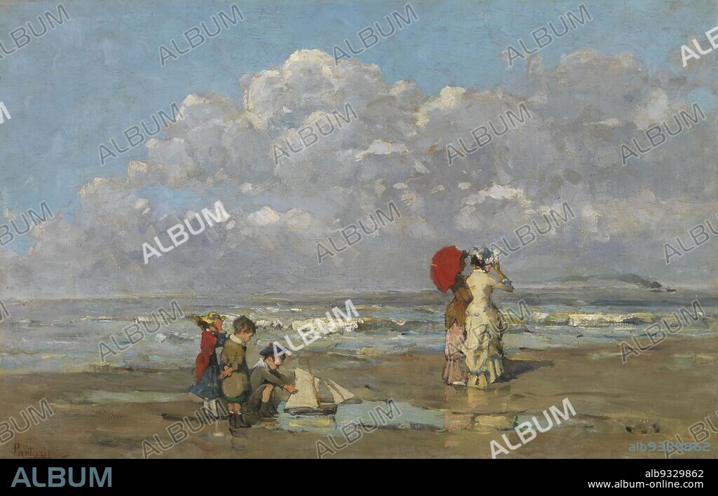 On the beach, Périclès Pantazis, 19th century, painting, 19th century, Belgian Art.