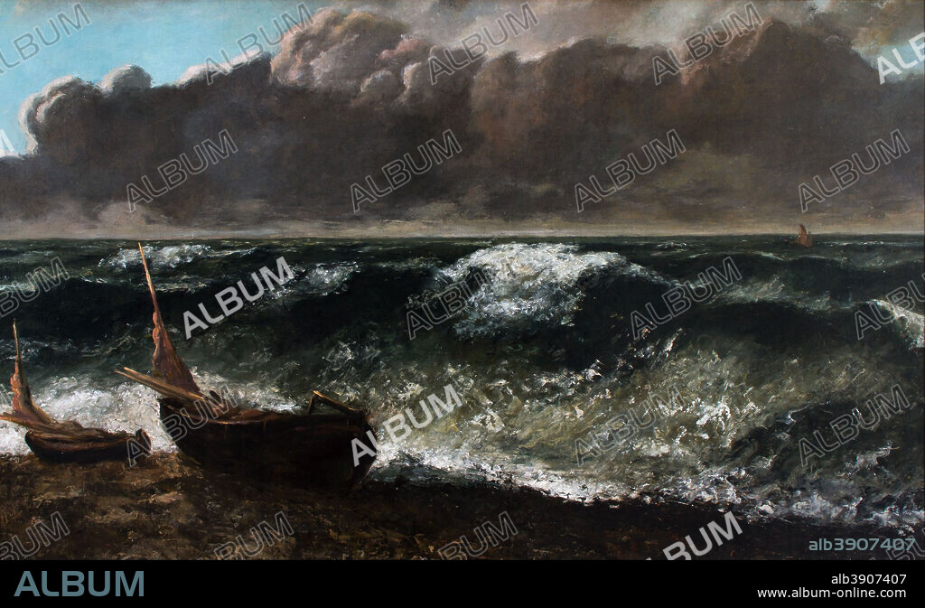 GUSTAVE COURBET. La vague / The Wave. Date/Period: 1869. Painting. Oil on canvas. Height: 71.5 cm (28.1 in); Width: 116.8 cm (45.9 in).