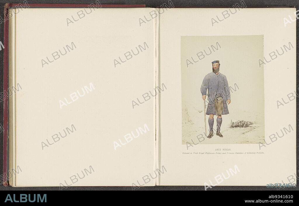 Photoreproduction of a drawing of James Morcan, a servant at the court of Christian of Schleswig-Holstein-Sonderburg-Augustenburg, James Morcan, Servant to Their Royal Highness Prince and Princess Christian of Schleswig-Holstein (title on object), Day & Son Vincent Brooks, intermediary draughtsman: Kenneth Macleay, c. 1860 - in or before 1870, photographic support, albumen print, height 127 mm × width 96 mm.
