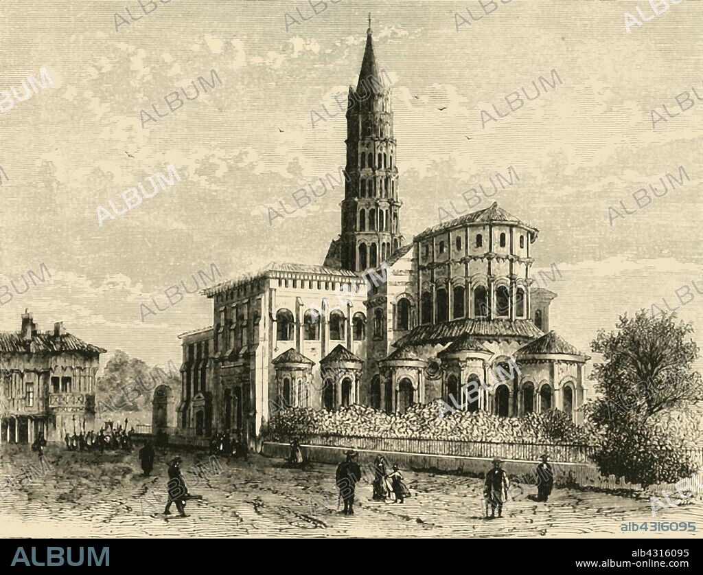 'St. Sernin, Toulouse', 1890.  The Roman Catholic Basilica of Saint-Sernin was built in Romanesque style c1080-1120 and is listed as a UNESCO World Heritage Site. From "Cassell's Illustrated Universal History, Vol. III - The Middle Ages", by Edmund Ollier. [Cassell and Company, Limited, London, Paris and Melbourne, 1890. ].