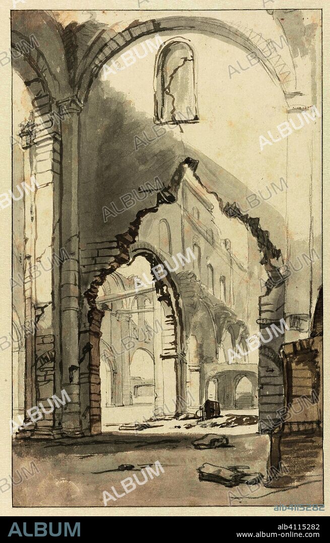 Interior of the Nieuwe Kerk in Amsterdam, after the fire of 1645. Draughtsman: Gerbrand van den Eeckhout. Dating: 1645 - 1650. Place: Northern Netherlands. Measurements: h 295 mm × w 184 mm.