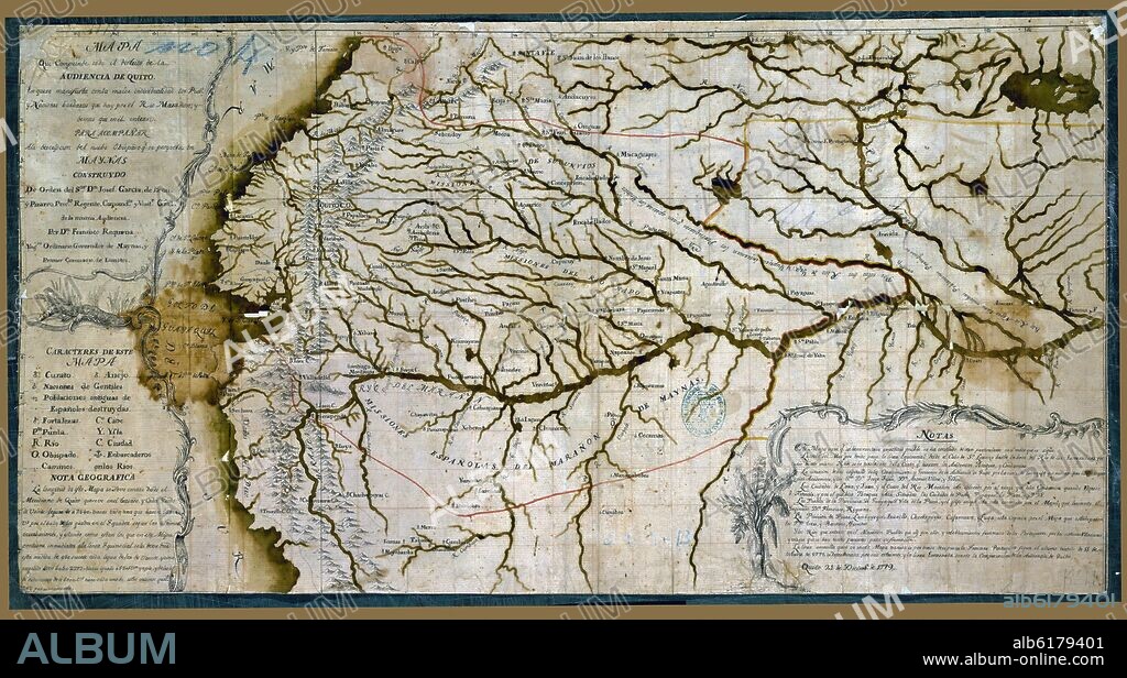REQUENA FRANCISCO. MAPA QUE COMPRENDE TODO EL DISTRITO DE LA AUDIENCIA DE QUITO - 1779.