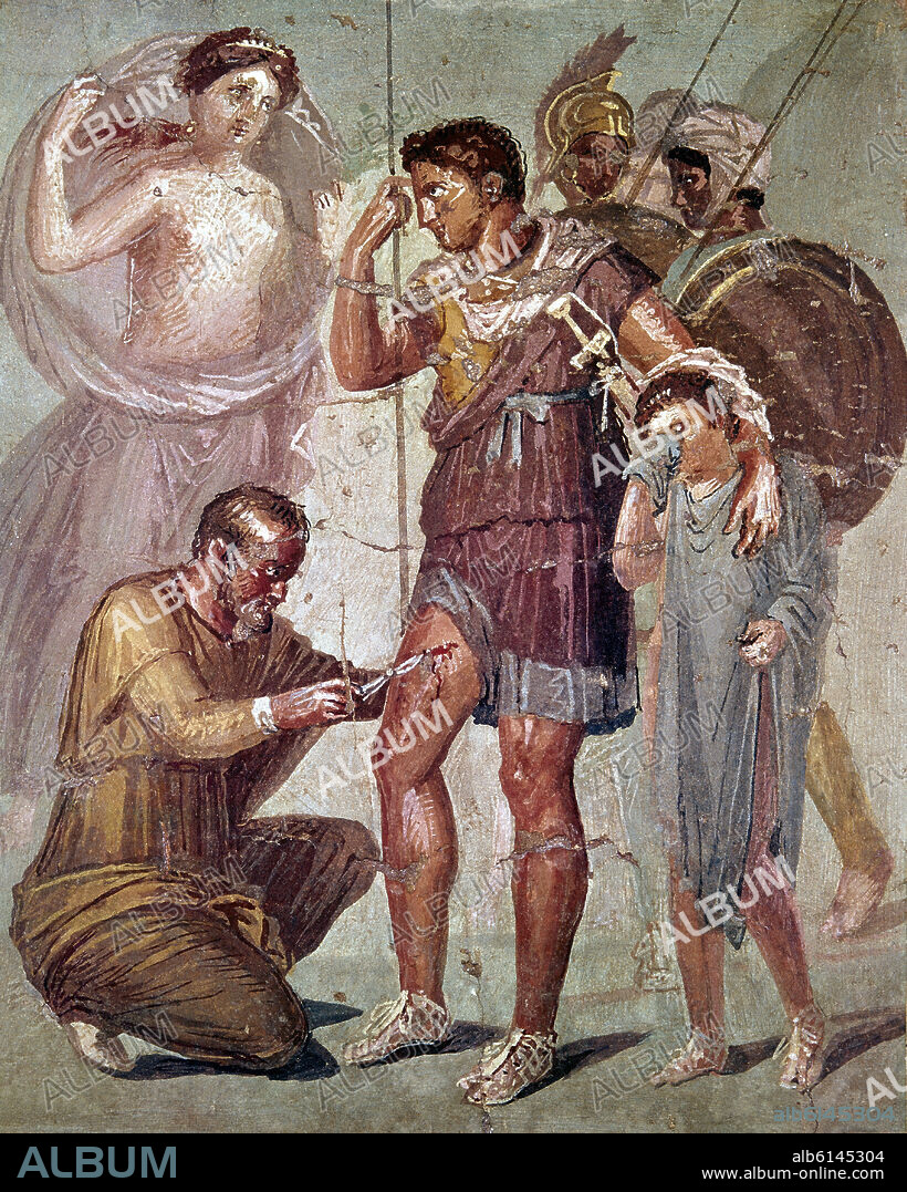 ENEAS CURADO POR IAPIS ANTE AFRODITA Y ASCANIO - SIGLO I.