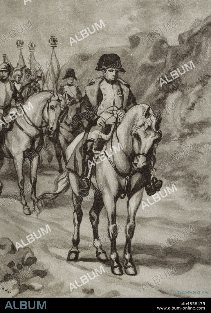 Napoleón I Bonaparte (1769-1821). Cónsul Vitalicio (1802) y Emperador de los franceses (1804-1815). Guerras Napoleónicas. Napoleón entró en España el 4 de noviembre de 1808. En la mañana del 1 de diciembre de 1808 se presentaron delante de Madrid los dragones franceses. A las doce llegó Napoleón a Chamartín, pueblo que distaba una legua de la capital, instalándose en el palacio del Duque del Infantado. "... ese hombre tan temido estaba ya en España!...". Los guerrilleros de 1808. Historia popular de la Guerra de la Independencia, por Enrique Rodríguez-Solís. Tomo I. Publicado en Madrid, 1930.