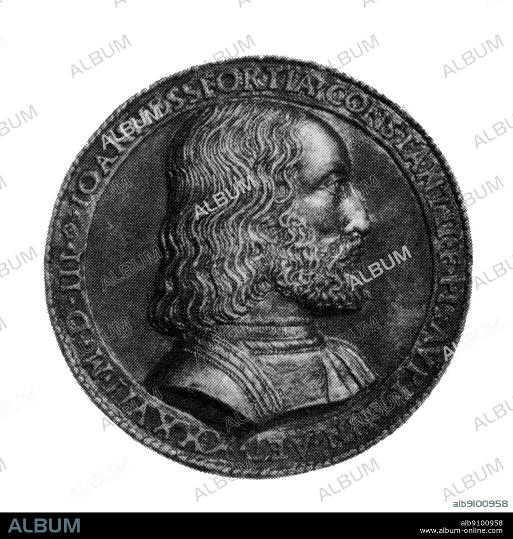 Giovanni Sforza. Lord of Pesaro and one of the papal vicars of the Romagna. He married Lucrezia Borgia in 1493.