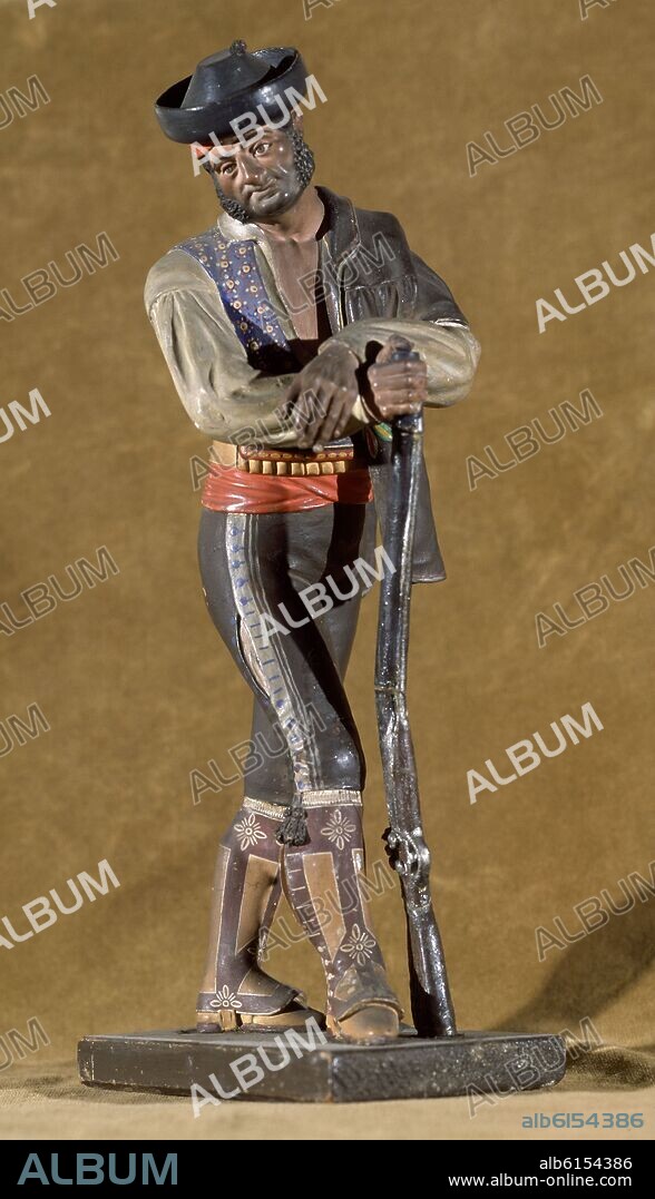 JOSE CUBERO GABARDON (1818-1877). BANDOLERO EN BARRO POPULAR DE MALAGA-S XIX.
