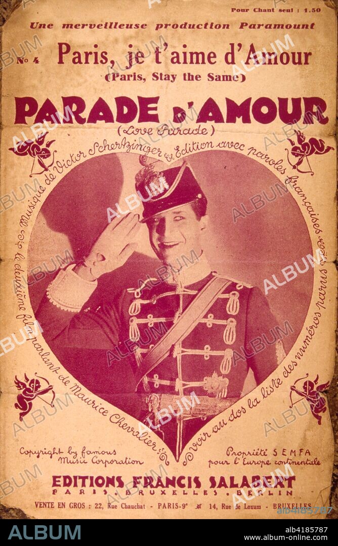 French songbook for 'The Love Parade' a 1929 American pre-Code musical comedy film, directed by Ernst Lubitsch and starring Maurice Chevalier and Jeanette MacDonald.
