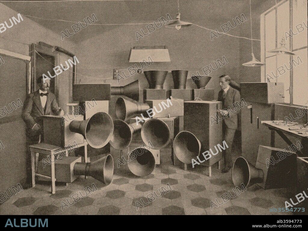 ANONYME. Intonarumori. Luigi Russolo and Ugo Piatti in the Studio in Milan. From "L'arte dei Rumori". (Instruments for futuristic music,.