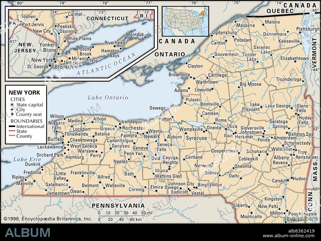 Political map of New York.