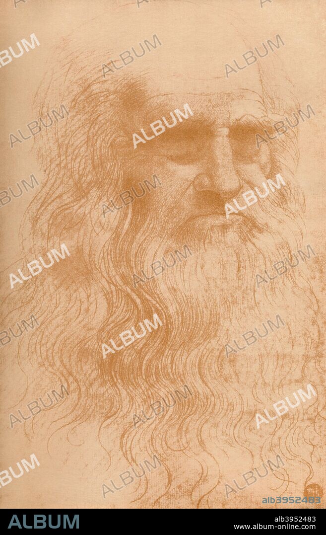 'Portrait of a Man in Red Chalk', c1512, (1932). From the collection of the Biblioteca Reale, Turin. From Master Draughtsmen No. 2 - Leonardo Da Vinci 1452-1519. [The Studio Limited, William Edwin Rudge, London & New York, 1932].