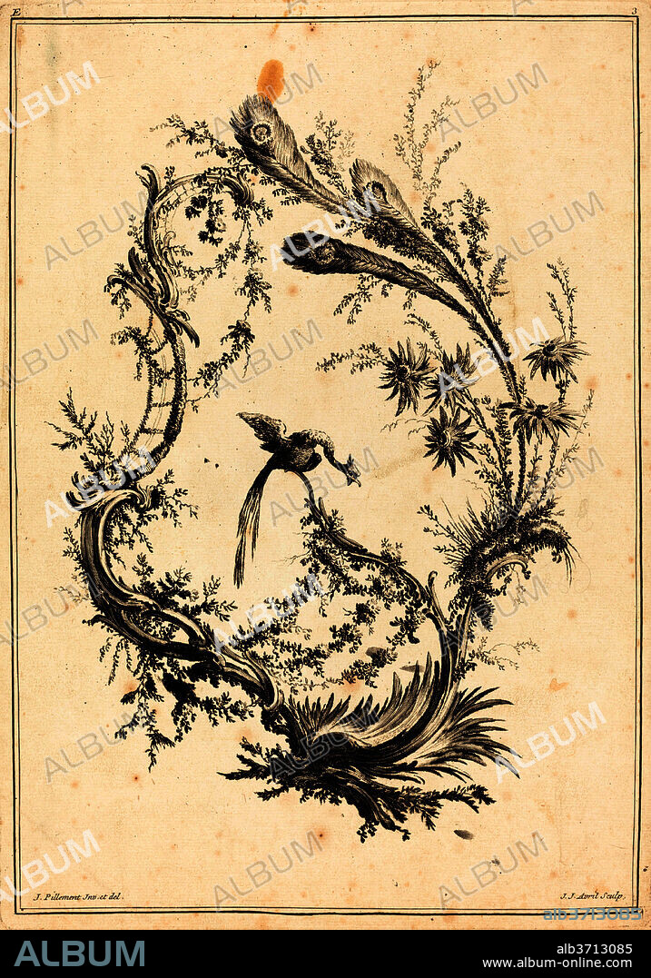 JEAN-JACQUES AVRIL I AFTER JEAN-BAPTISTE PILLEMENT. Ornament with a Peacock. Medium: etching and engraving.