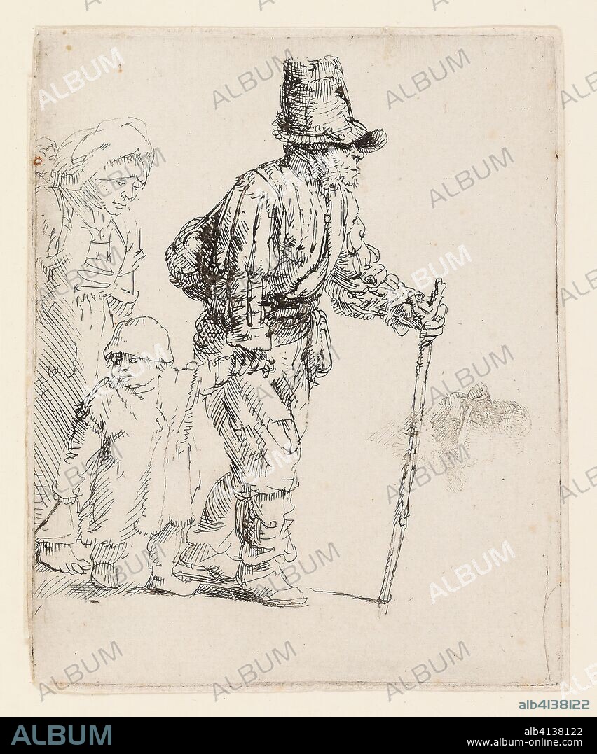 REMBRANDT HARMENSZOON VAN RIJN. Peasant Family on the Tramp. Rembrandt van Rijn; Dutch, 1606-1669. Date: 1647-1657. Dimensions: 114 x 93 mm (plate); 116 x 94 mm (sheet). Etching on ivory laid paper. Origin: Holland.