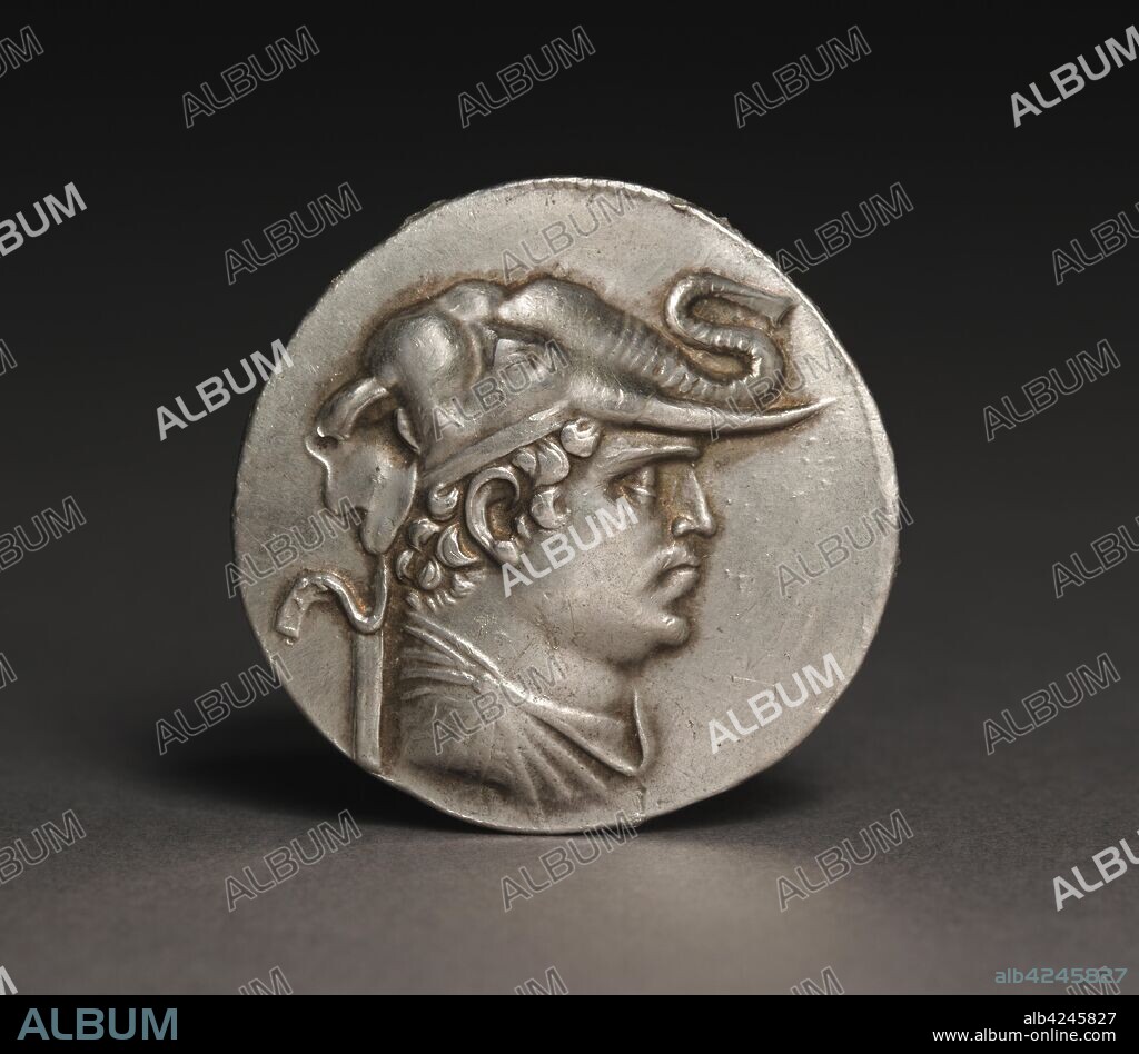 Coin of Demetrios, I, 200-190 BC. Afghanistan, Bactria, Bactrian period (3rd-2nd century BC), Demetrios I. Silver; diameter: 3.3 cm (1 5/16 in.).