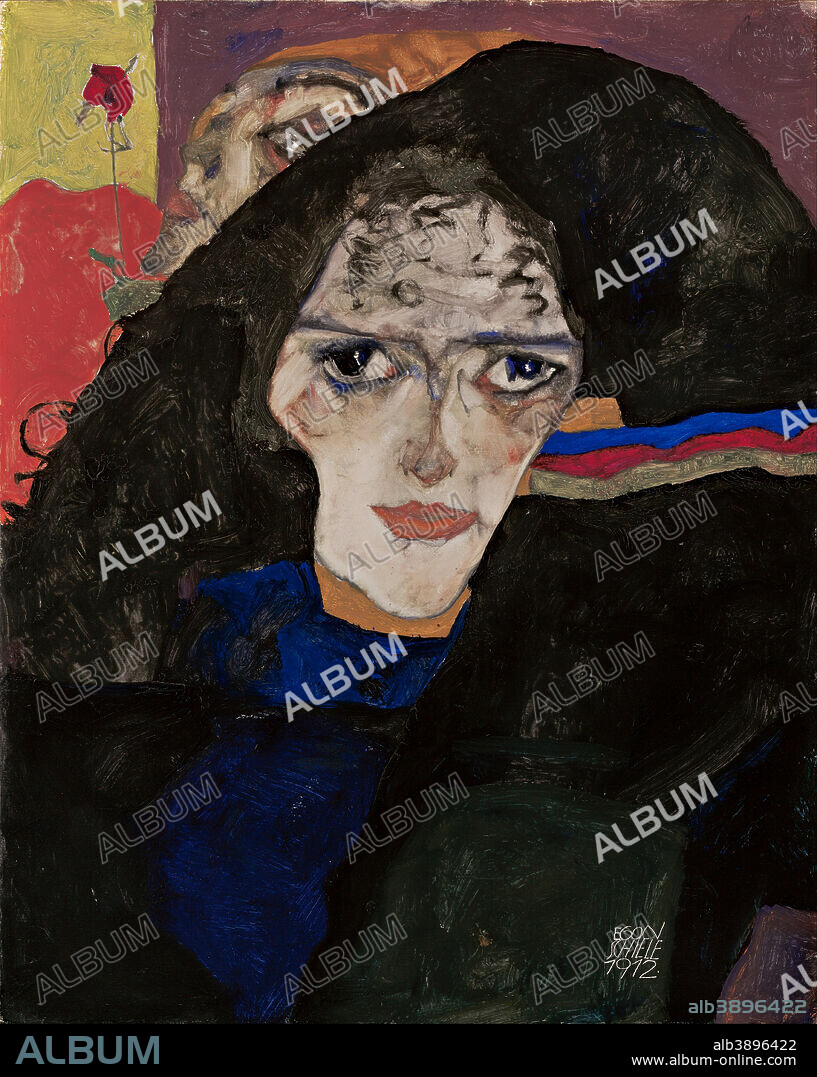EGON SCHIELE. Trauernde Frau Mourning Woman. Date/Period: 1912. Painting. Height: 425 mm (16.73 in); Width: 340 mm (13.38 in).